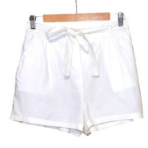 White Pull-on Sash Tie-Waist Rayon Linen Blend Shorts Style LNSH22